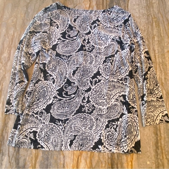 INC International Concepts Black and White Sheer Paisley Blouse - Picture 2 of 5